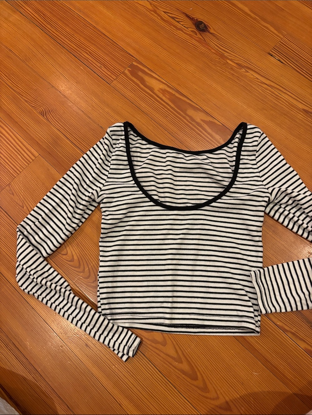 Edikted Black & White Striped Scoop Neck Long Sleeve Top